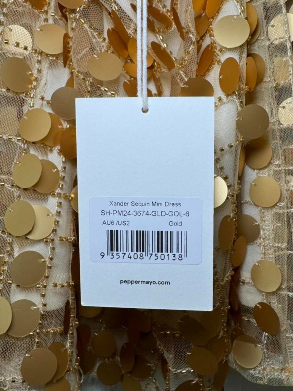 NWT Peppermayo Xander Sequin Mini Dress Gold Strapless Party Dress XS US 2 - Picture 5 of 5
